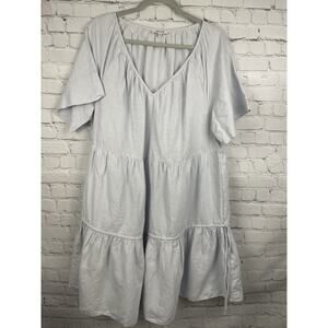 Madewell Women's Linen-Blend Lorelei Mini Dress Light Blue Tiered Size XL